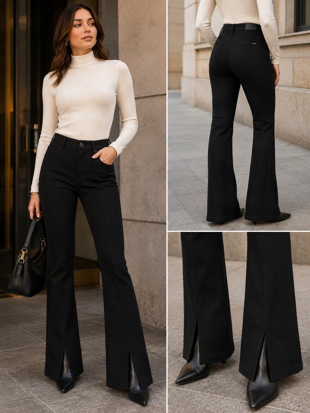 Quiet Luxury Modern Chic Joe’s Jeans Black Bootcut Front Slit Seam Pants NWT 28